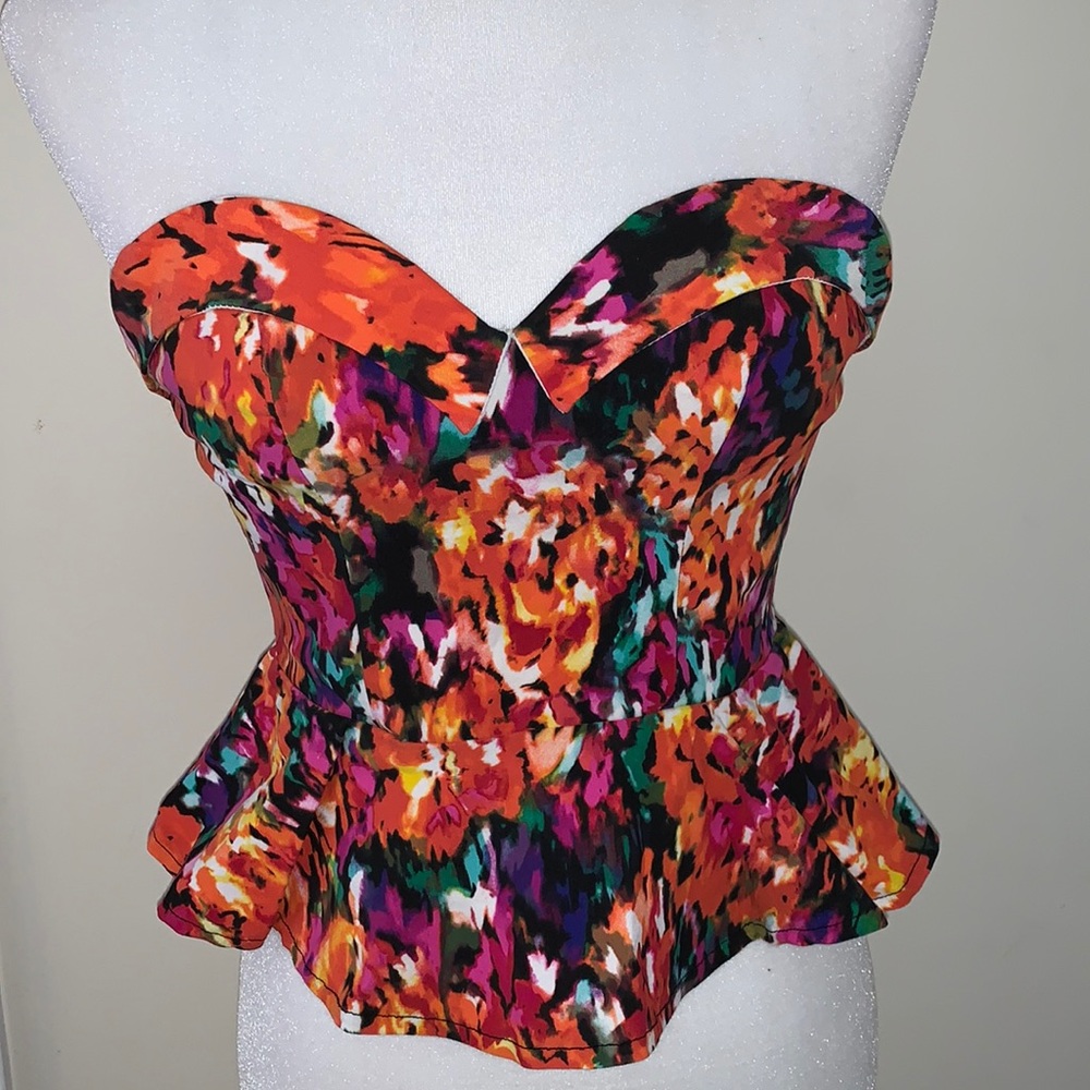 Nasty Gal floral strapless peplum top